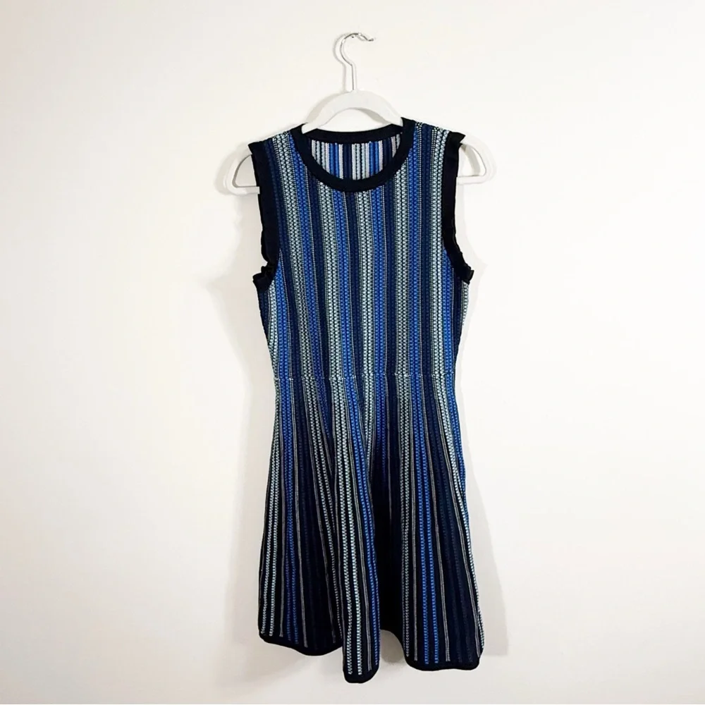 Kate Spade Striped Sleeveless Sweater Knit Knee Length Dress Blue Small